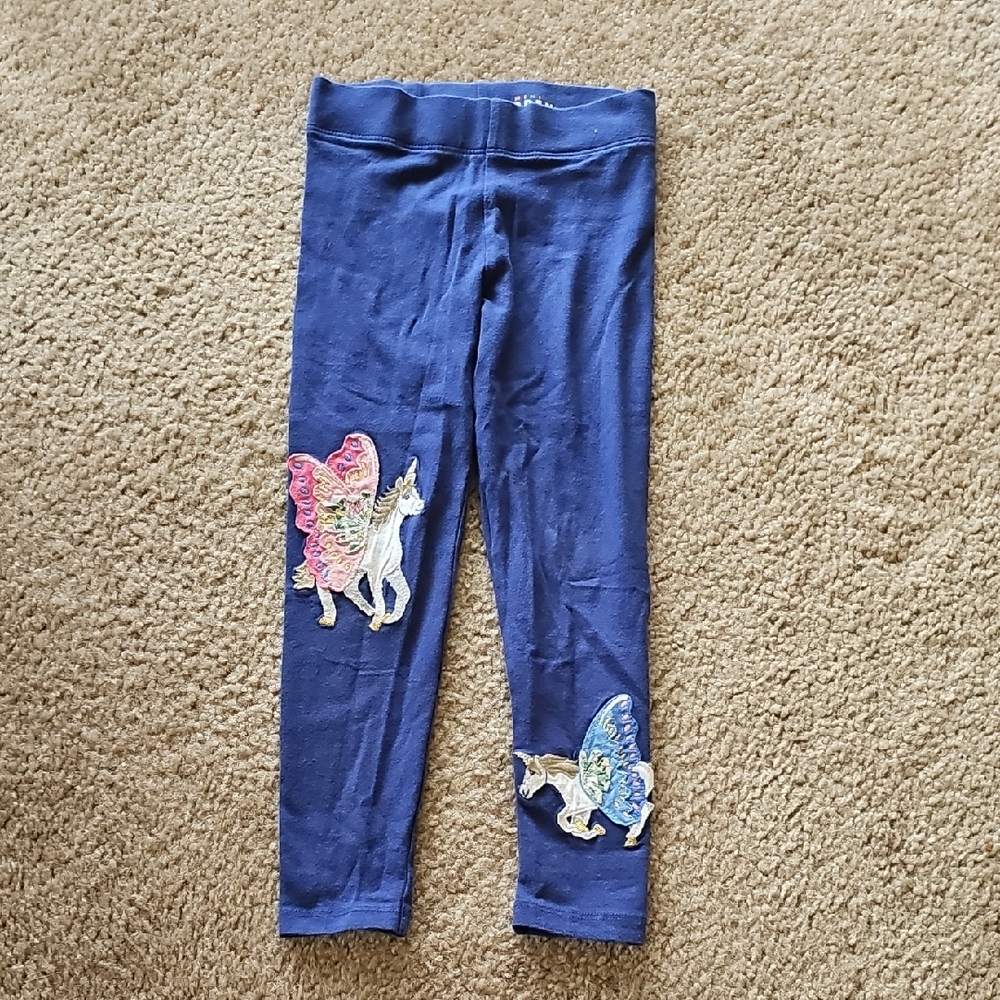Mini Boden Navy Leggings with Colorful Unicorn Patches